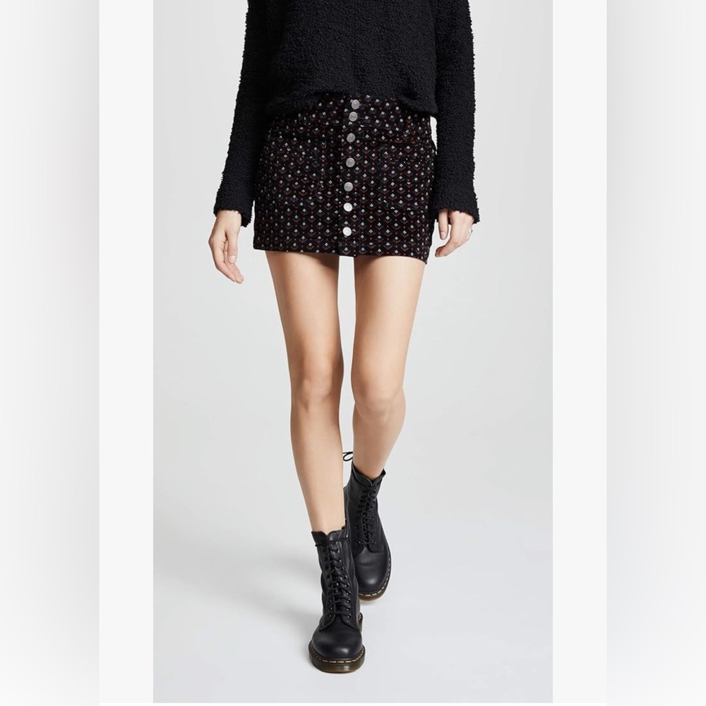 Free People Women's Joanie Printed Cord Skirt, Black Combo, 25